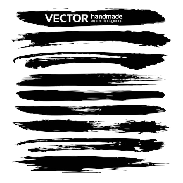 Vector black long thick textured strokes set isolated on a white background