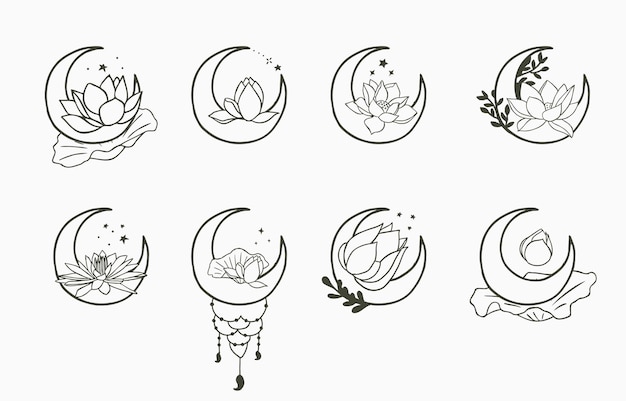 Черный контур цветка лотоса Векторная иллюстрация для iconstickerprintable и татуировки