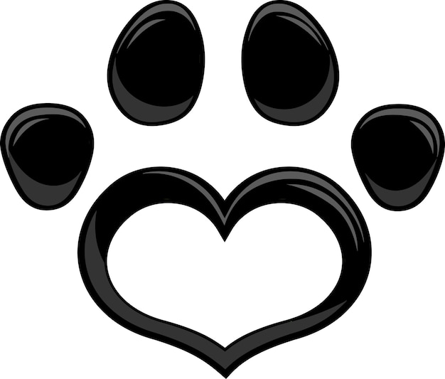 Vector black love paw print logo flat design vector illustratie geïsoleerd op een witte achtergrond