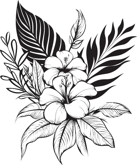 Black and lush exotic floral vector majestic jungle botanical floral logo emblem