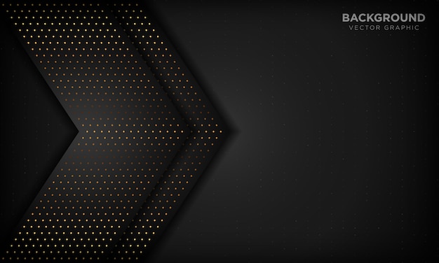 Black luxury abstract background with overlap layers. Texture with gold glitters dot element.