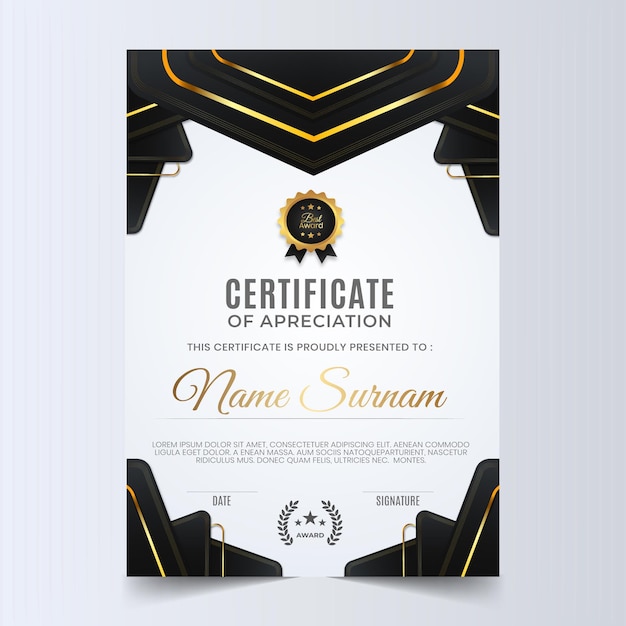 Black luxury certificate template