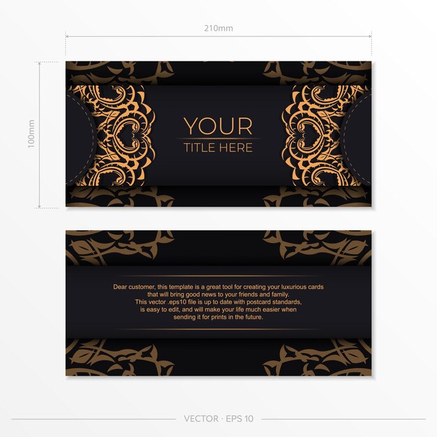 Black luxury postcard design with indian vintage ornaments.