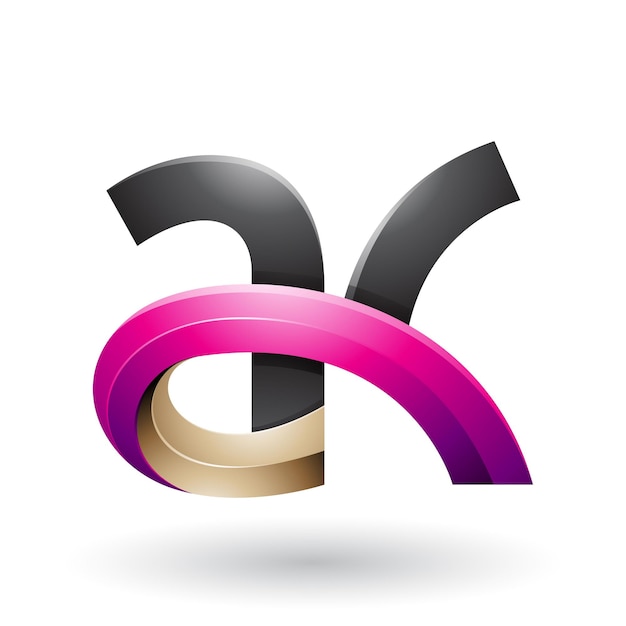 Vector black and magenta 3d bold curvy letter a and k vector illustration