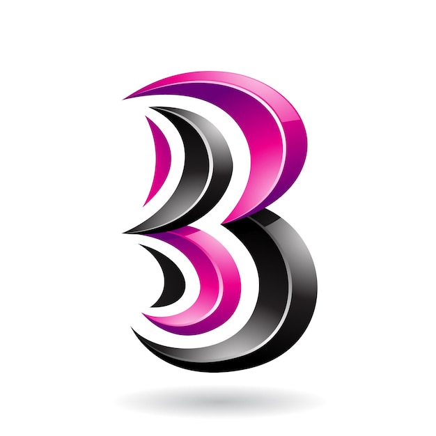 Vector black and magenta glossy spiky embossed icon for letter b