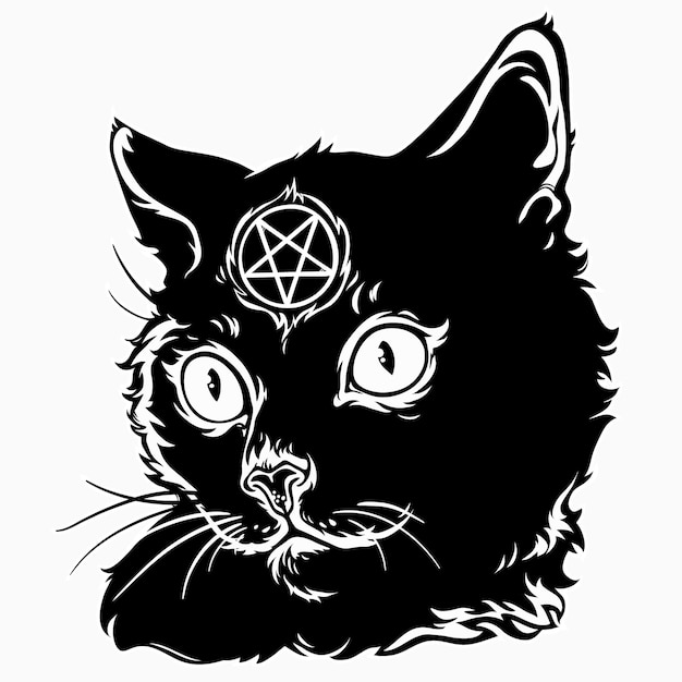 Вектор Черный волшебный кот с пентаграммой