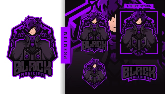 Carattere di design del logo esport della mascotte di black magic gaming