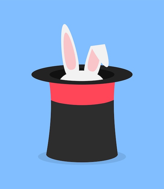 Vector black magician hat with bunny ears flat illustration