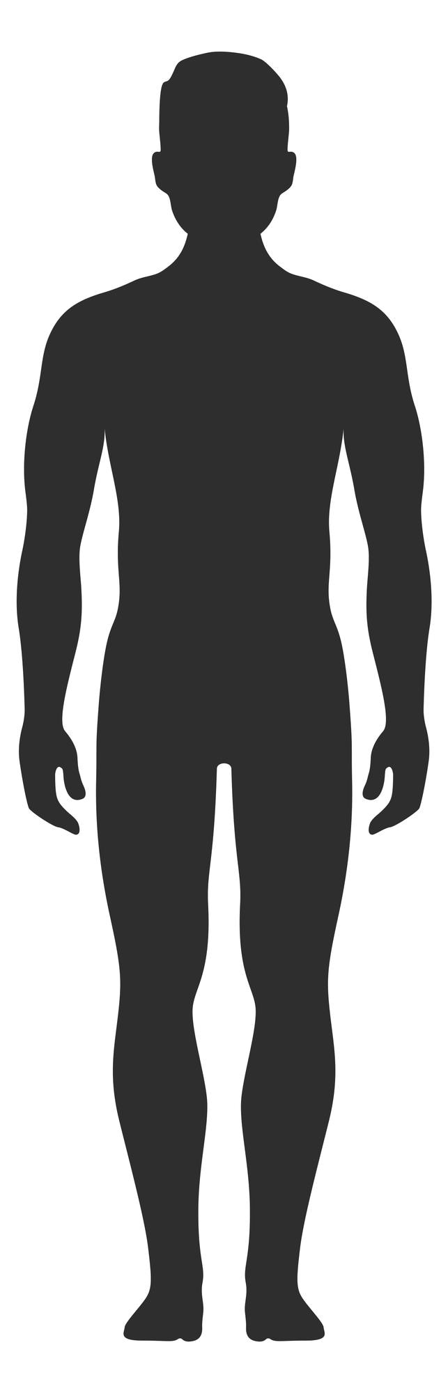 Black male figure silhouette Body front view isolated on white background