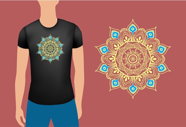 Black male realistic t shirt with mandala vector