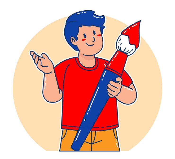 Vector black man carrying watercolor brush