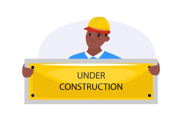Vector black man holding a banner with warning text under construction