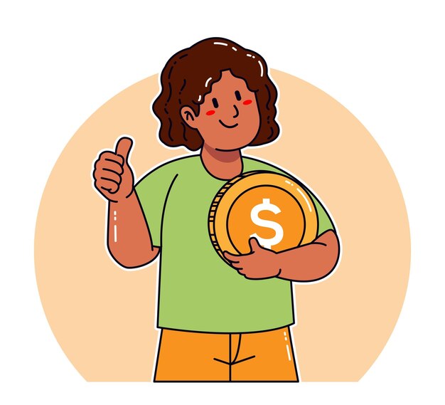 Vector a black man holding dollar coin