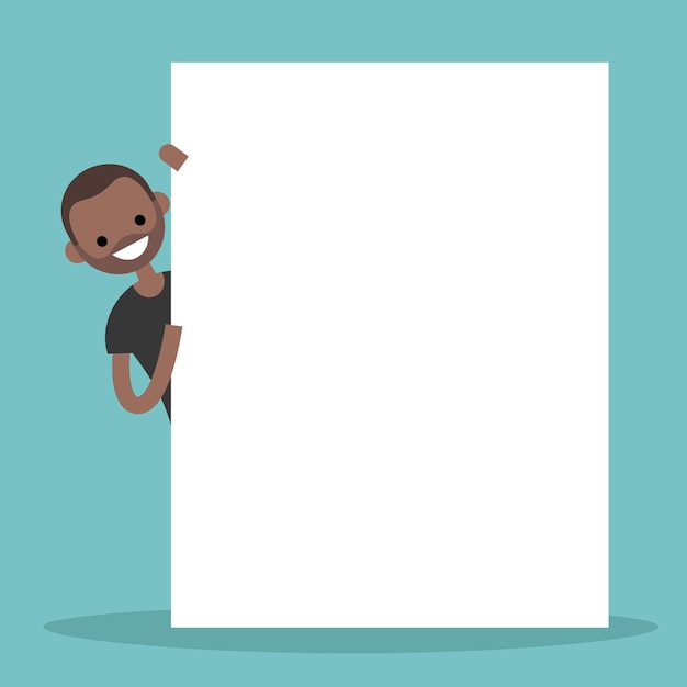 Vector black man peeping from behind a blank board