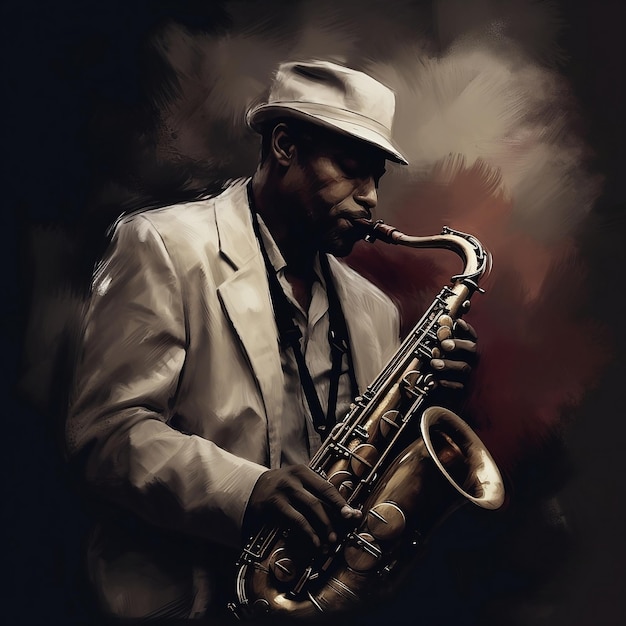 Black man playing saxophone