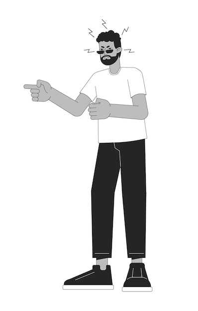 Vettore uomo nero che urla personaggio di cartoni animati in bianco e nero 2d