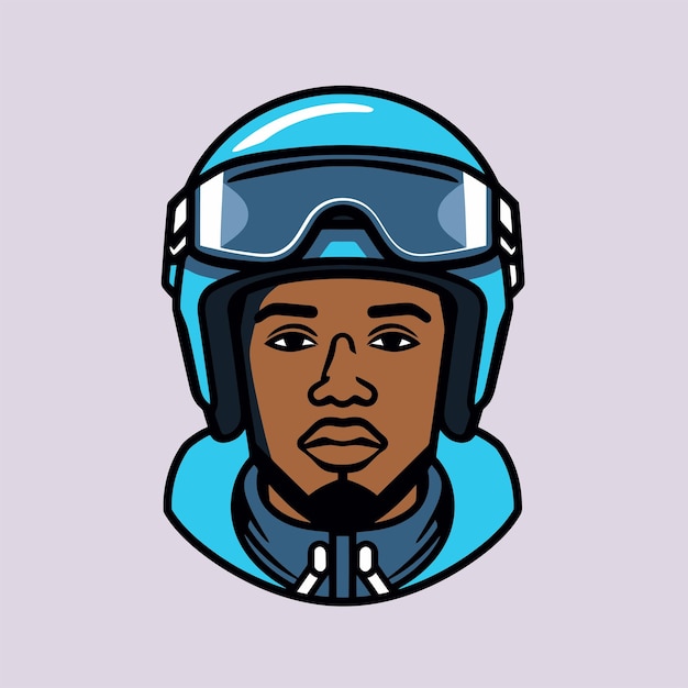 black man wearing ski helmet icon vector