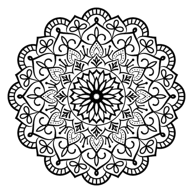 Black Mandala Illustration on doodle style. Vector hand drawn doodle mandala hearts. Decorative art.