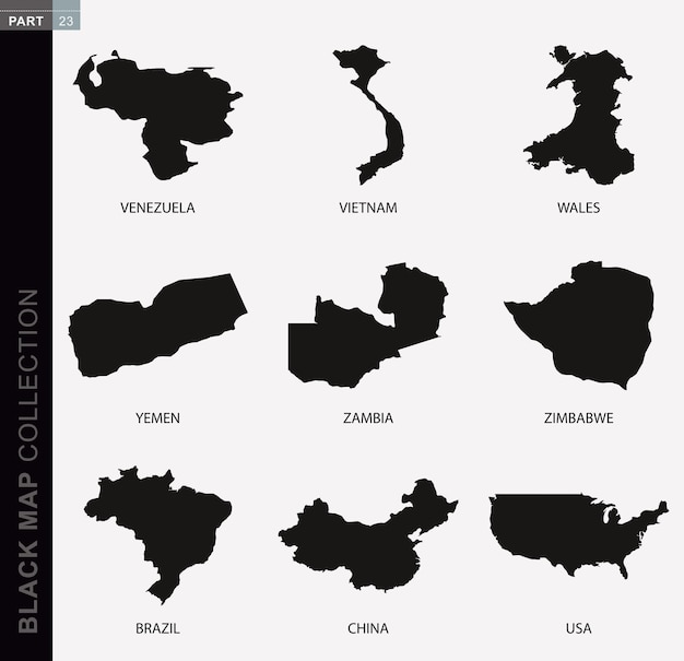 Vector black map collection, black contour maps of world. map collection part 23.