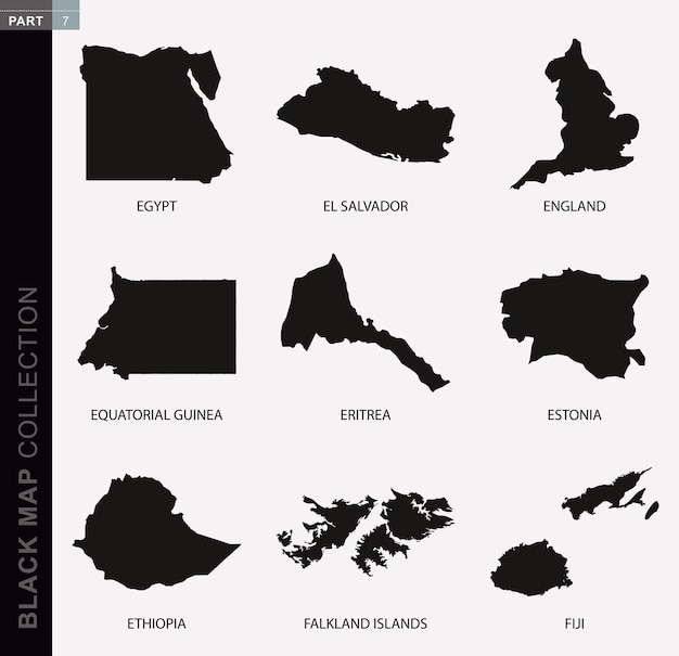 黒の地図コレクション、世界の黒の等高線図。マップコレクションパート7。