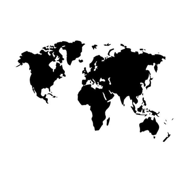 Vettore mappa nera dell'illustrazione vettoriale della silhouette del mondo