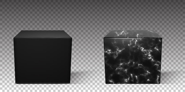 Black marble 3d render cube podium in vector blank realistic luxury surface for mockup template