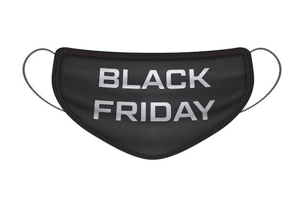 Maschera medica nera promozione vendita venerdì nero isolato su sfondo bianco.