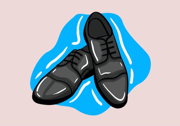 Vector black men's glossy patent leather shoes. vector hand drawn illustration of a isolated background.