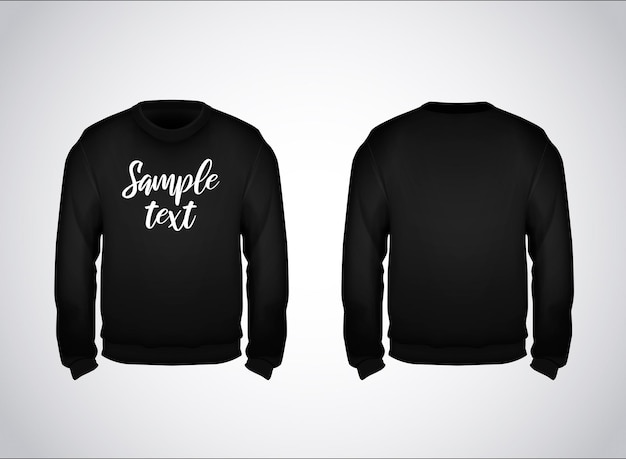 Black men's sweatshirt template with sample text front and back view hoodie for branding or advertising