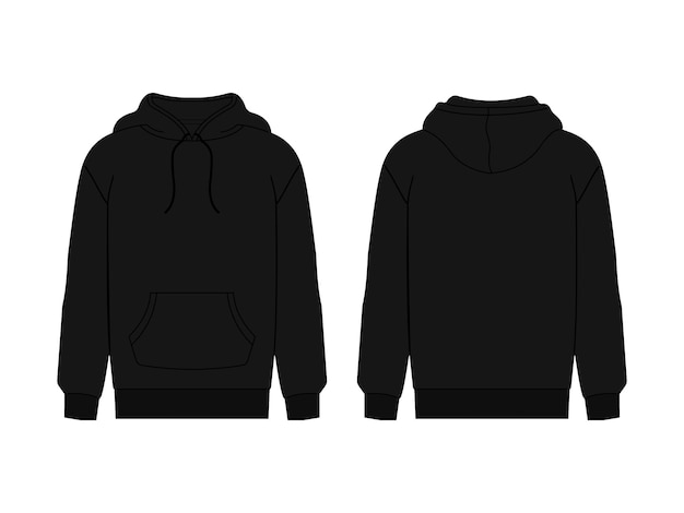 black mens sweatshirt template with sample text front and back view hoodie for branding or adverti