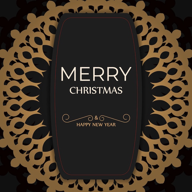 Black merry christmas and happy new year flyer template with luxury orange pattern