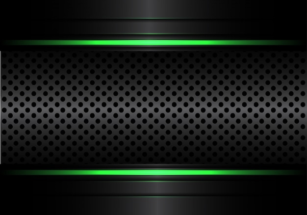 Black metallic circle mesh with green line light background