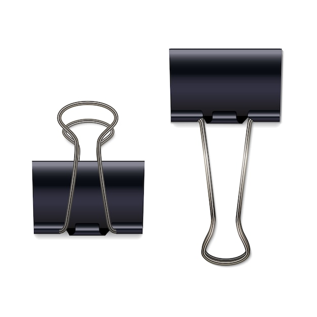 Black metallic paper clips isolated.