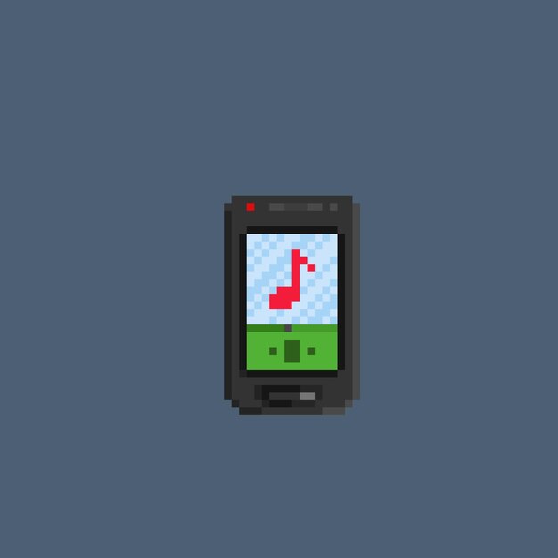 Black Mobile Phone With Playing Music Screen In Pixel Art Style