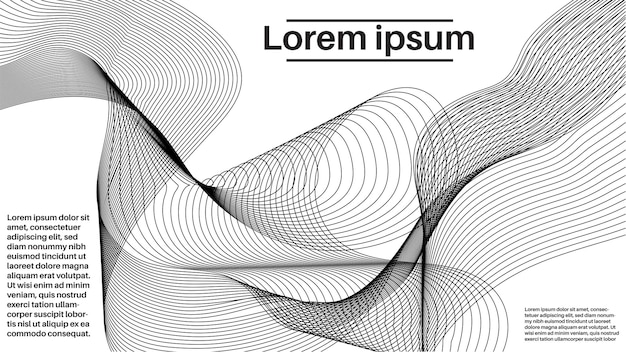 細い線の縞模様のブレンドの煙の流れの形のカードを持つ、黒のモダンな抽象的なポスター。クリエイティブ