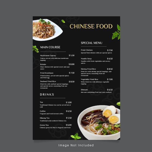 Black modern chinese food restaurant menu