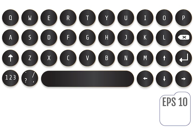 Black Modern keyboard design. Fashionable retro concept. Round keys. This keyboard is perfect for your business project.