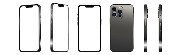 Black modern smartphone mobile phone in 6 different angles on a white background - Vector