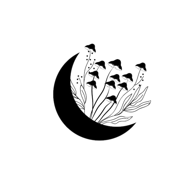 A black moon with flowers on it.