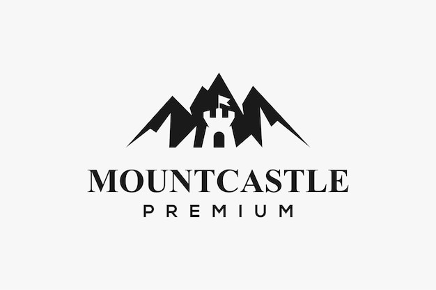 Black mountain logo with castle negative space