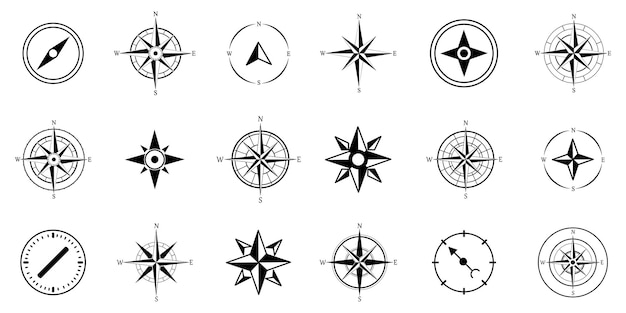 Black navigation compass icon collection Set of abstract compass icons