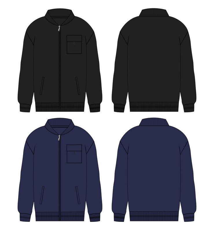 Vector 黒とネイビーのカラー ジャケット ベクトル イラスト テンプレートの前面と背面のビュー