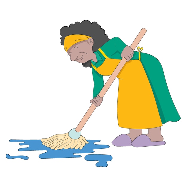 Black negro mothers were doing their daily chores mopping the floors