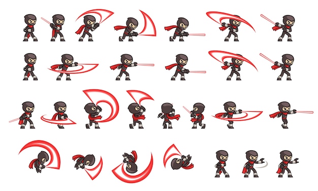 Vector black ninja attack game sprites