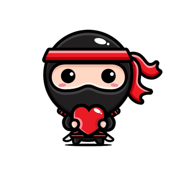 black ninja hugging a love heart