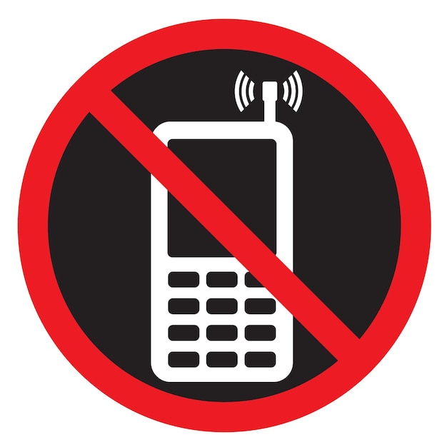 Vector black no phone sign prohibition of cellphone use vector illustration with warning symbol