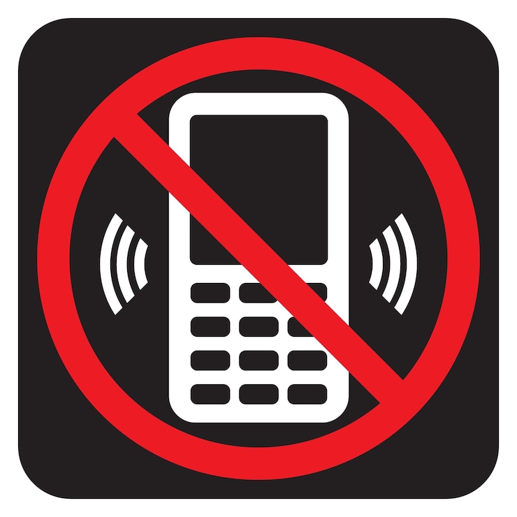 Vector black no phone sign prohibition of cellphone use vector illustration with warning symbol