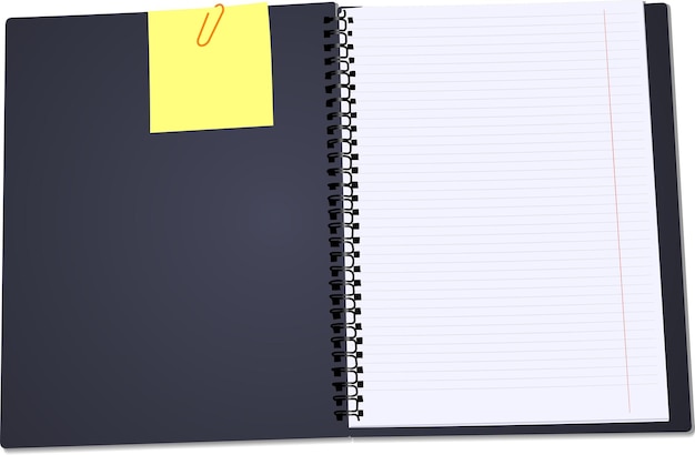 Black Notebook open on white background with clipped yellow none Vector illustration