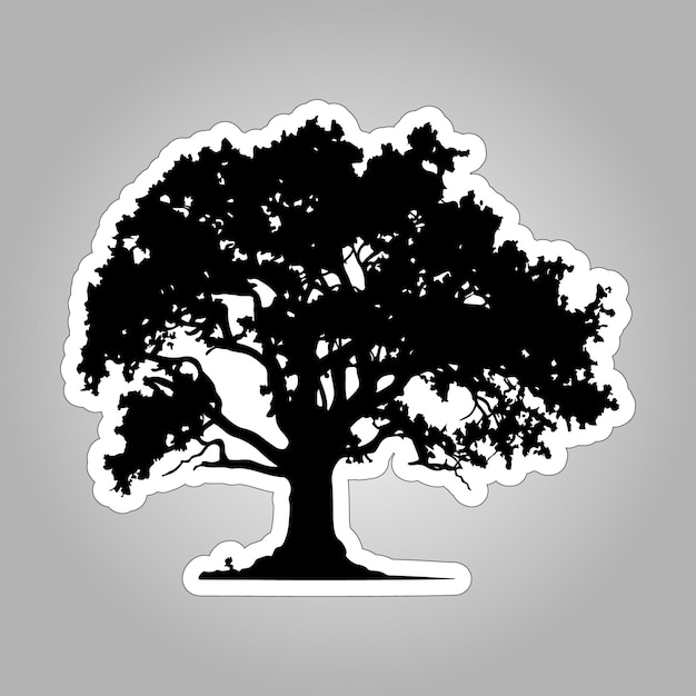 Black Oak Tree Silhouette Sticker on white background for Printing