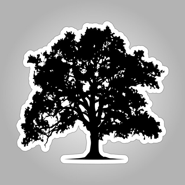 Black Oak Tree Silhouette Sticker on white background for Printing